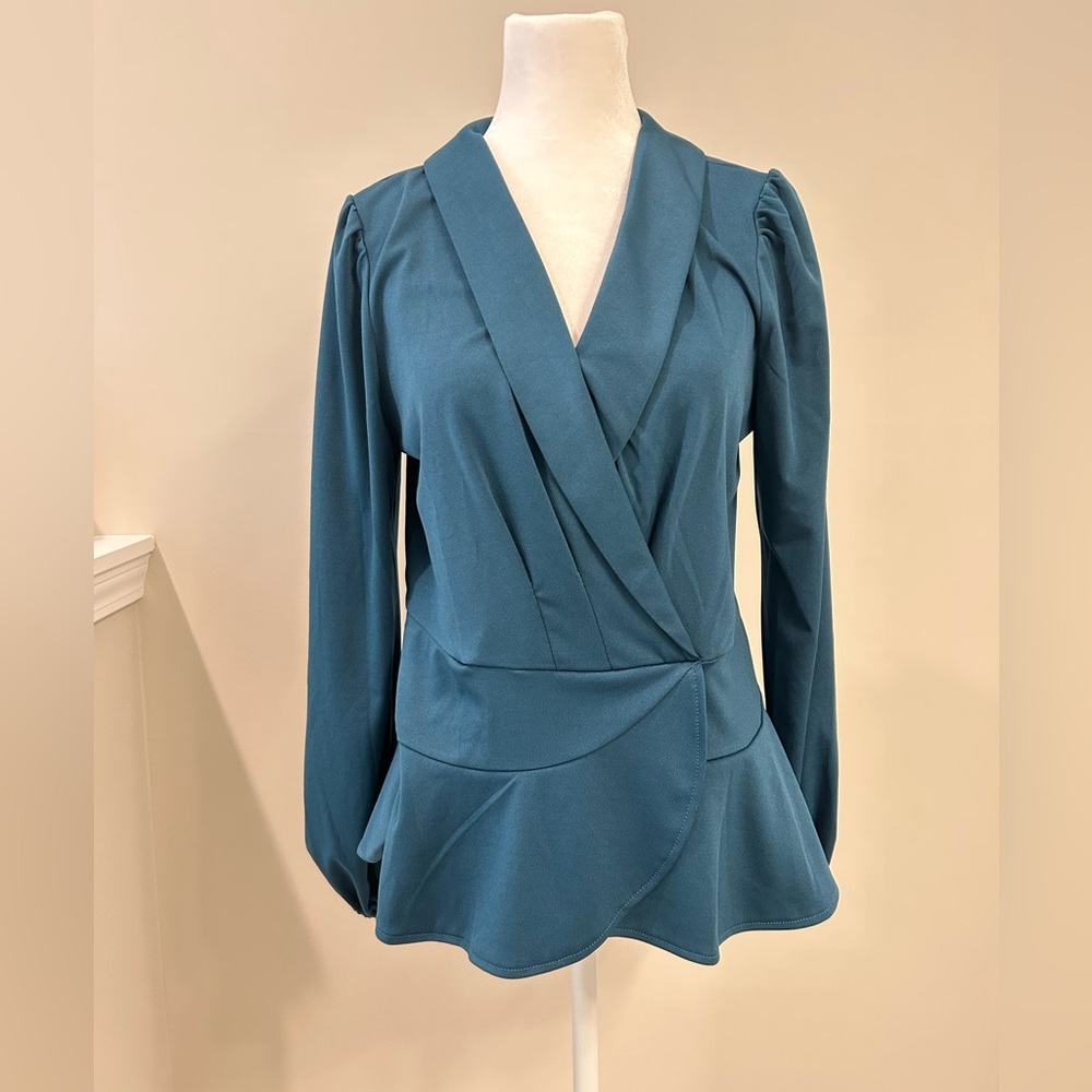 Grace Karin Womens Peplum Top with Lantern Sleeves- NWT- Large
